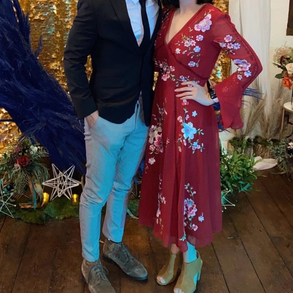 ASOS Red Floral Dress with Bell Sleeves